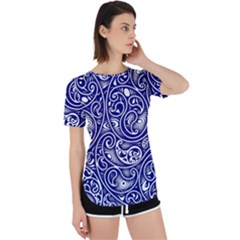 Blue White Paisley Intricate Swirls Perpetual Short Sleeve T-shirt by SpinnyChairDesigns