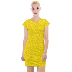 Bright Yellow Gold Paisley Pattern Cap Sleeve Bodycon Dress by SpinnyChairDesigns