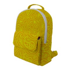 Bright Yellow Gold Paisley Pattern Flap Pocket Backpack (large) by SpinnyChairDesigns