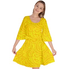 Bright Yellow Gold Paisley Pattern Velour Kimono Dress by SpinnyChairDesigns