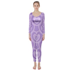 Purple Hearts Pattern Long Sleeve Catsuit by SpinnyChairDesigns