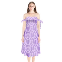 Purple Hearts Pattern Shoulder Tie Bardot Midi Dress by SpinnyChairDesigns