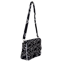 Black And White Peace Symbols Shoulder Bag With Back Zipper by SpinnyChairDesigns