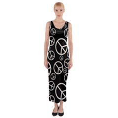 Black And White Peace Symbols Fitted Maxi Dress by SpinnyChairDesigns