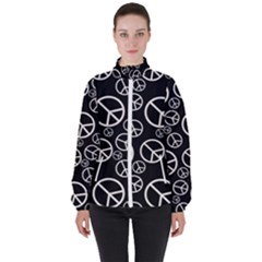 Black And White Peace Symbols Women s High Neck Windbreaker by SpinnyChairDesigns