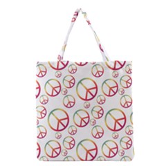 Colorful Rainbow Peace Symbols Grocery Tote Bag by SpinnyChairDesigns