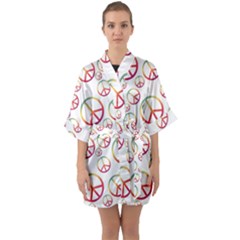 Colorful Rainbow Peace Symbols Half Sleeve Satin Kimono  by SpinnyChairDesigns