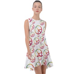 Colorful Rainbow Peace Symbols Frill Swing Dress by SpinnyChairDesigns