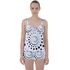 Abstract Black and White Polka Dots Tie Front Two Piece Tankini