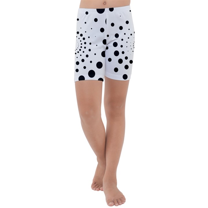 Abstract Black and White Polka Dots Kids  Lightweight Velour Capri Yoga Leggings