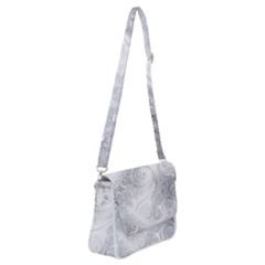 White Silver Swirls Pattern Shoulder Bag With Back Zipper by SpinnyChairDesigns