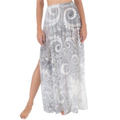 White Silver Swirls Pattern Maxi Chiffon Tie-up Sarong by SpinnyChairDesigns