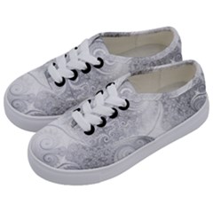 White Silver Swirls Pattern Kids  Classic Low Top Sneakers by SpinnyChairDesigns