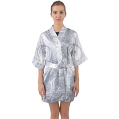 White Silver Swirls Pattern Half Sleeve Satin Kimono  by SpinnyChairDesigns