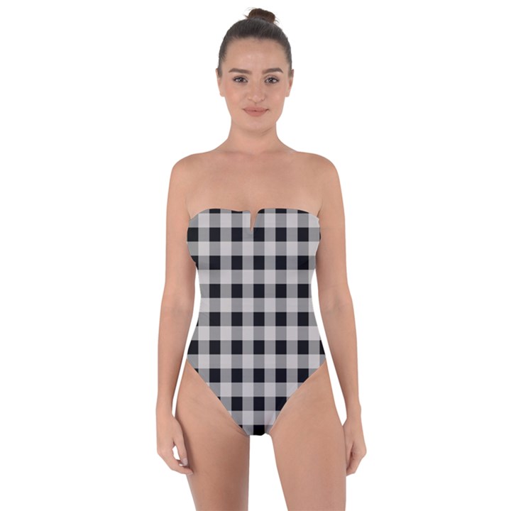 Black and White Buffalo Plaid Tie Back One Piece Swimsuit