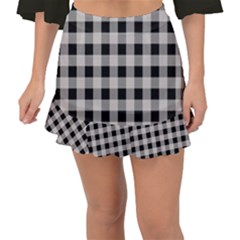 Black And White Buffalo Plaid Fishtail Mini Chiffon Skirt by SpinnyChairDesigns