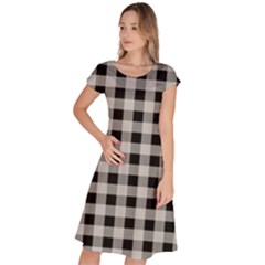 Black And White Buffalo Plaid Classic Short Sleeve Dress by SpinnyChairDesigns