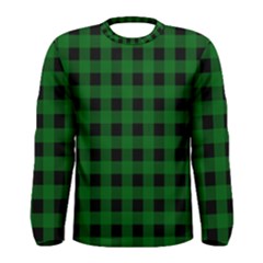 Black Dark Green Buffalo Plaid Men s Long Sleeve Tee by SpinnyChairDesigns