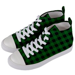 Black Dark Green Buffalo Plaid Women s Mid-top Canvas Sneakers by SpinnyChairDesigns