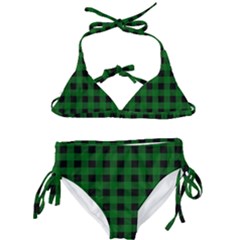 Black Dark Green Buffalo Plaid Kids  Classic Bikini Set by SpinnyChairDesigns