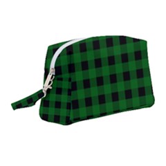 Black Dark Green Buffalo Plaid Wristlet Pouch Bag (medium) by SpinnyChairDesigns