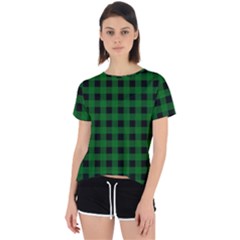 Black Dark Green Buffalo Plaid Open Back Sport Tee by SpinnyChairDesigns