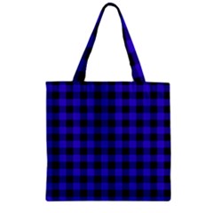 Dark Blue Black Buffalo Plaid Zipper Grocery Tote Bag by SpinnyChairDesigns