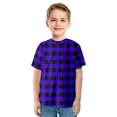 Dark Blue Black Buffalo Plaid Kids  Sport Mesh Tee by SpinnyChairDesigns