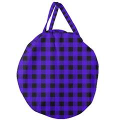 Dark Blue Black Buffalo Plaid Giant Round Zipper Tote by SpinnyChairDesigns