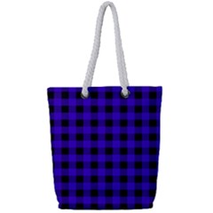 Dark Blue Black Buffalo Plaid Full Print Rope Handle Tote (small) by SpinnyChairDesigns