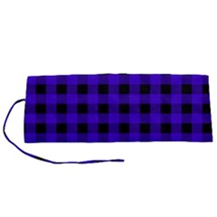 Dark Blue Black Buffalo Plaid Roll Up Canvas Pencil Holder (s) by SpinnyChairDesigns