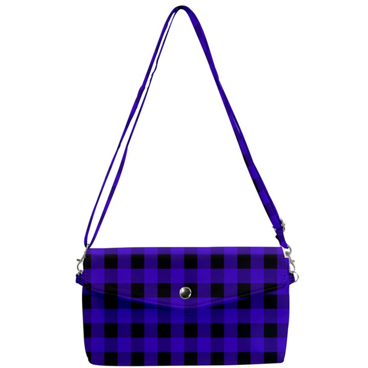 Dark Blue Black Buffalo Plaid Removable Strap Clutch Bag