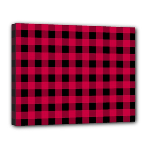 Dark Pink Black Buffalo Plaid Canvas 14  X 11  (stretched) by SpinnyChairDesigns