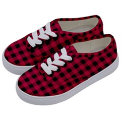 Dark Pink Black Buffalo Plaid Kids  Classic Low Top Sneakers by SpinnyChairDesigns