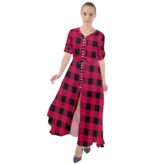 Dark Pink Black Buffalo Plaid Waist Tie Boho Maxi Dress by SpinnyChairDesigns