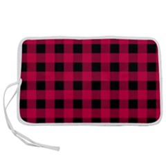 Dark Pink Black Buffalo Plaid Pen Storage Case (m) by SpinnyChairDesigns