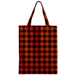 Orange Black Buffalo Plaid Zipper Classic Tote Bag by SpinnyChairDesigns