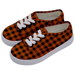 Orange Black Buffalo Plaid Kids  Classic Low Top Sneakers by SpinnyChairDesigns