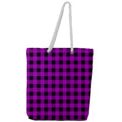 Purple Black Buffalo Plaid Full Print Rope Handle Tote (large) by SpinnyChairDesigns