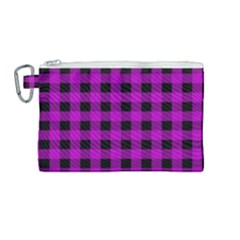 Purple Black Buffalo Plaid Canvas Cosmetic Bag (medium) by SpinnyChairDesigns
