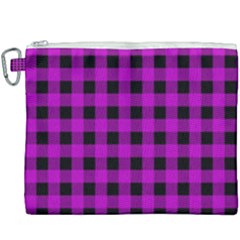 Purple Black Buffalo Plaid Canvas Cosmetic Bag (xxxl) by SpinnyChairDesigns