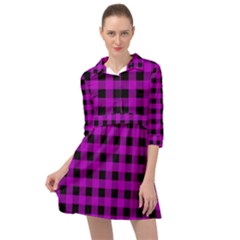 Purple Black Buffalo Plaid Mini Skater Shirt Dress by SpinnyChairDesigns