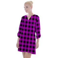 Purple Black Buffalo Plaid Open Neck Shift Dress by SpinnyChairDesigns