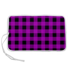 Purple Black Buffalo Plaid Pen Storage Case (m) by SpinnyChairDesigns