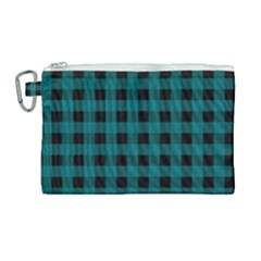 Teal Black Buffalo Plaid Canvas Cosmetic Bag (large) by SpinnyChairDesigns