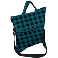 Teal Black Buffalo Plaid Fold Over Handle Tote Bag by SpinnyChairDesigns