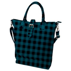 Teal Black Buffalo Plaid Buckle Top Tote Bag by SpinnyChairDesigns