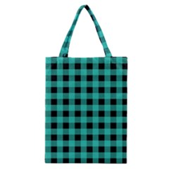 Turquoise Black Buffalo Plaid Classic Tote Bag by SpinnyChairDesigns