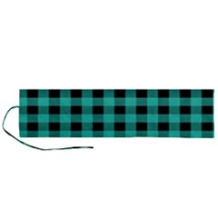 Turquoise Black Buffalo Plaid Roll Up Canvas Pencil Holder (l) by SpinnyChairDesigns