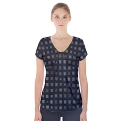 Abstract Black Checkered Pattern Short Sleeve Front Detail Top by SpinnyChairDesigns